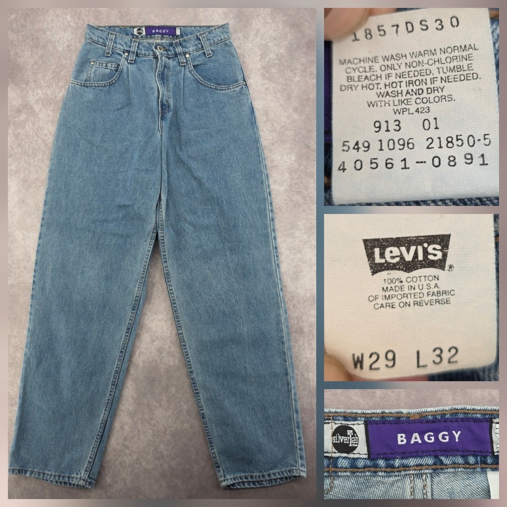 Vintage 90s Levis SilverTab Baggy Jeans Light Acid Wash 29x32 Made in USA 1996